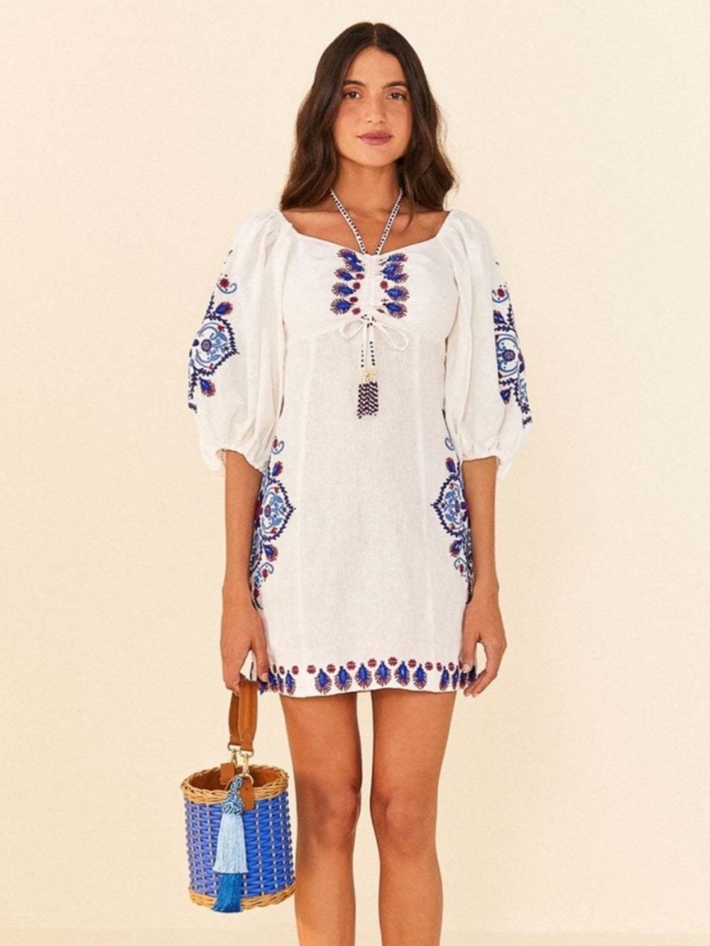 FARM Rio Off-White Navy Embroidery Mini Dress S - Picture 5 of 15